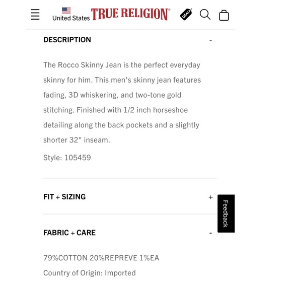 True Religion Rocco Relaxed Skinny Jeans Mens Size 38 Faded Wash Denim $164 - Picture 15 of 15